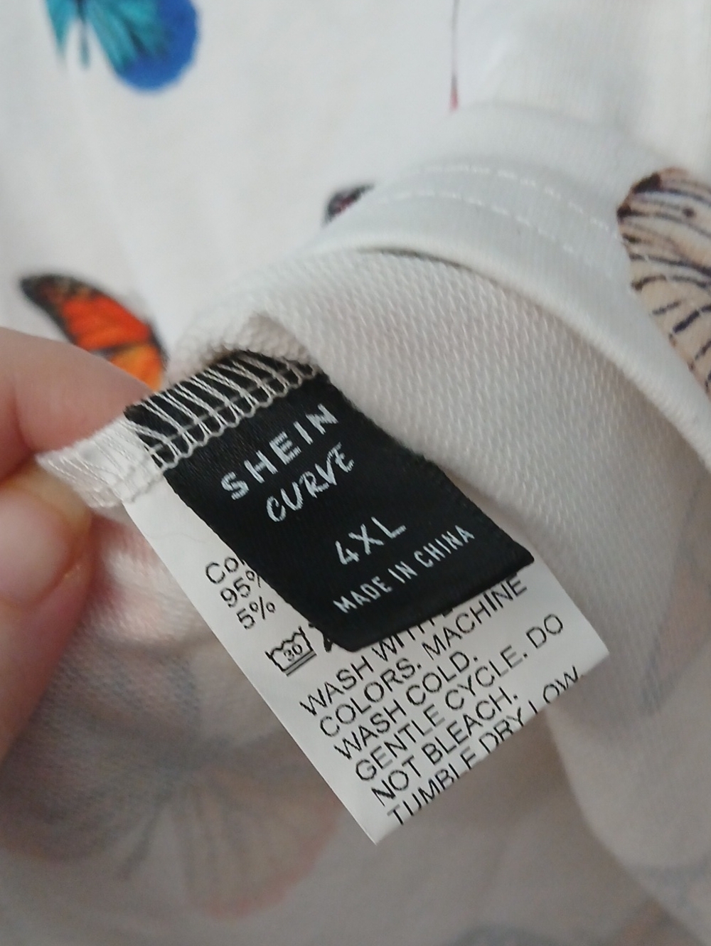 SHEIN White Long Sleeve Top with Blue, Orange, Pink & Cream Butterflies - Picture 3 of 5